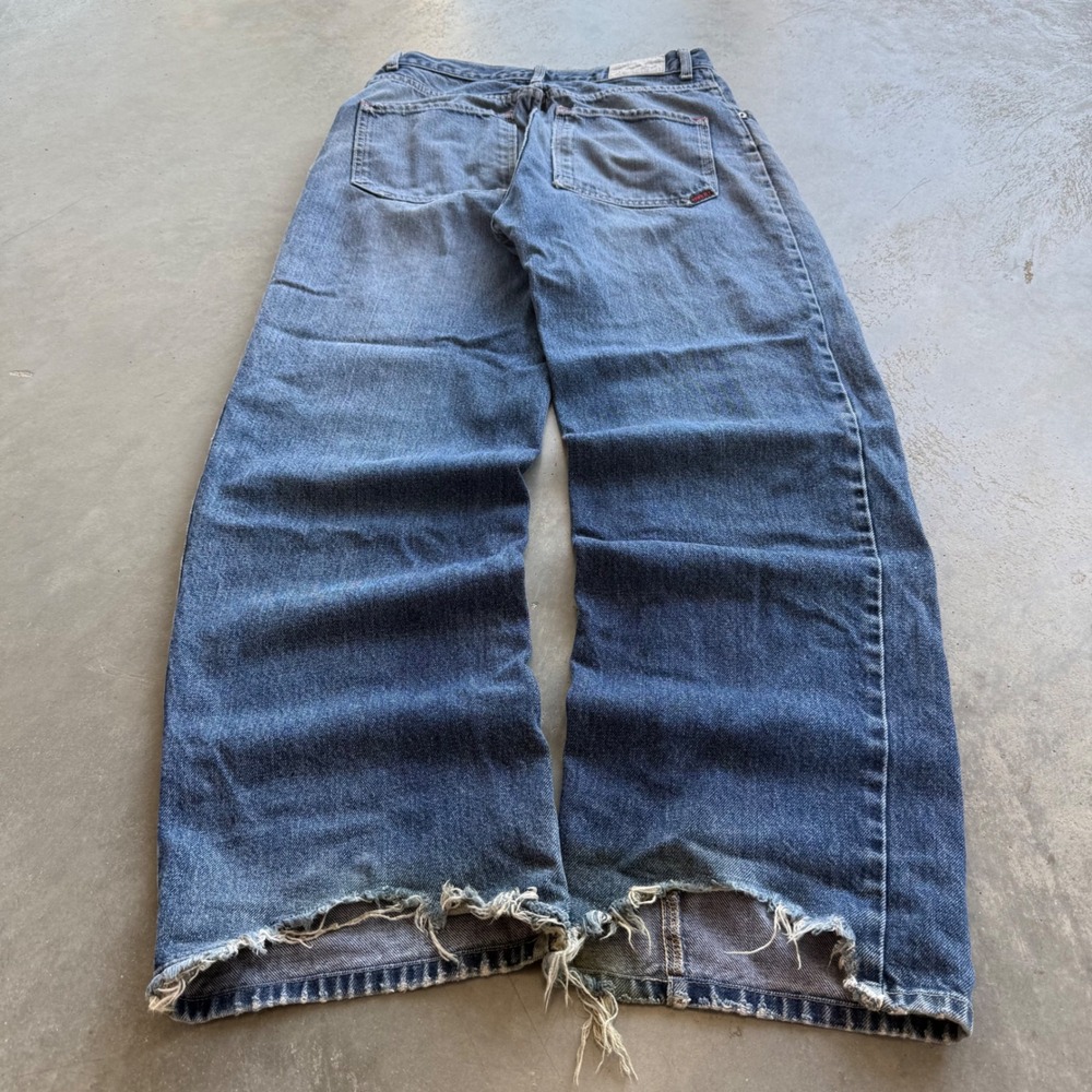 Vintage Hurley Baggy Distressed Jeans Mens 32 Wide Leg Blue Denim Skater Grunge